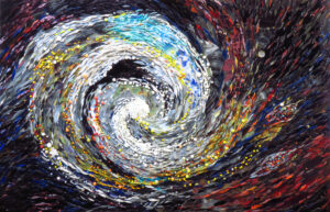 milky way mosaic, vortex, golden spiral in art, cosmic art, abstract mosaic